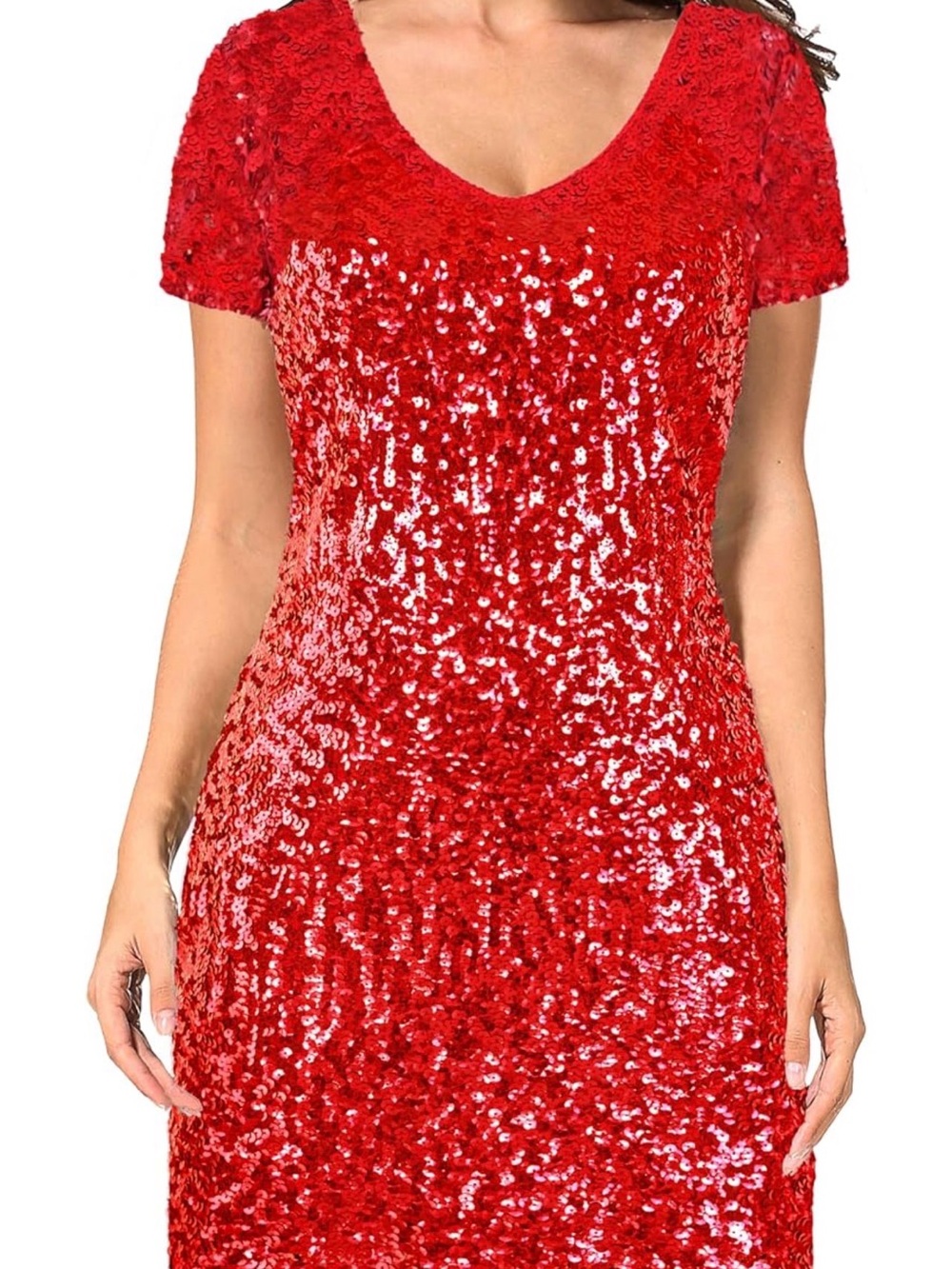 Women's Red Sequin Short Sleeve Dress
